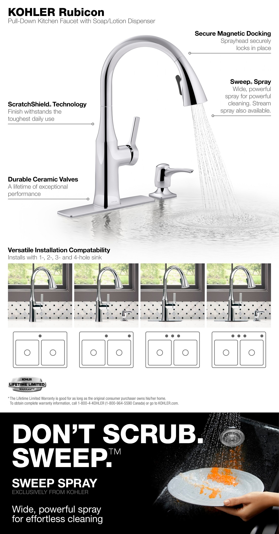 KOHLER Rubicon SingleHandle PullDown Sprayer Kitchen Faucet in Polished Chrome KR20147SDCP